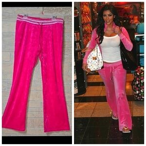 NWOT Y2K JUICY COUTURE FLARE LEG Velour Drawstring Track Pants Pink